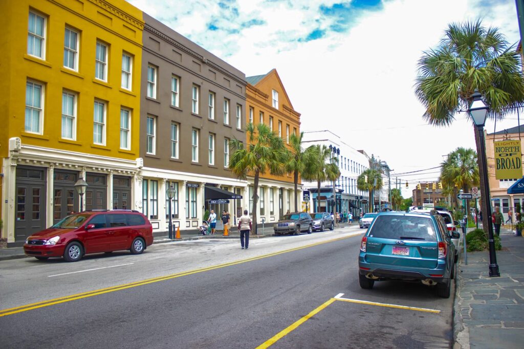 Colorful historic street in Charleston, perfect for walking and finding kid-friendly activities