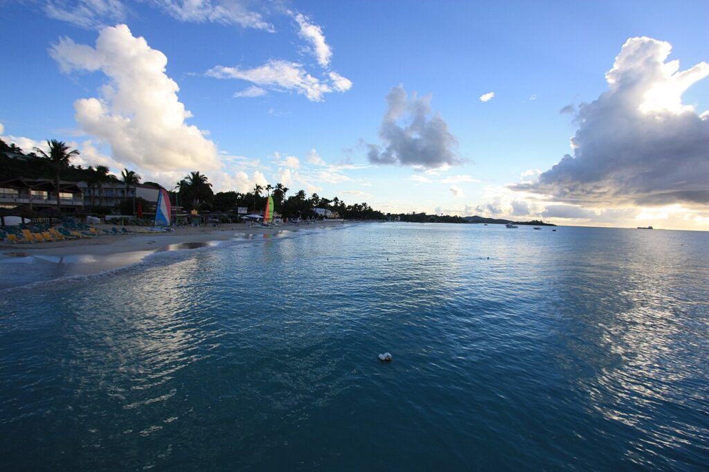 Soft white sands at Dickenson Bay, showing why it is among the best caribbean islands for families