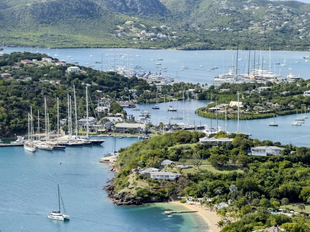 Yachts in English Harbour, Antigua, known as one of the safest caribbean islands to visit 