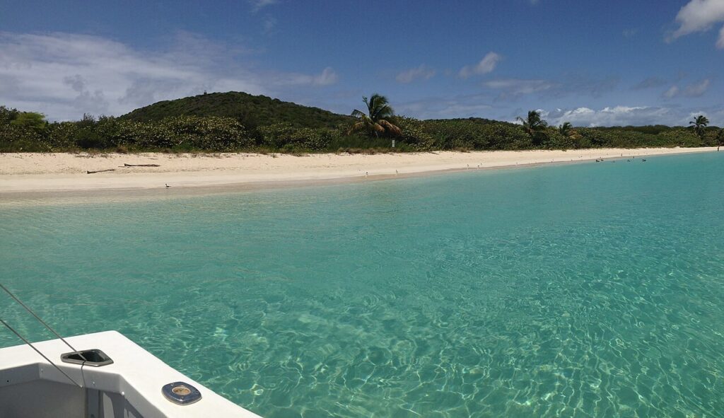 The pristine white sand and crystal-clear turquoise waters of Flamenco Beach in Culebra. 