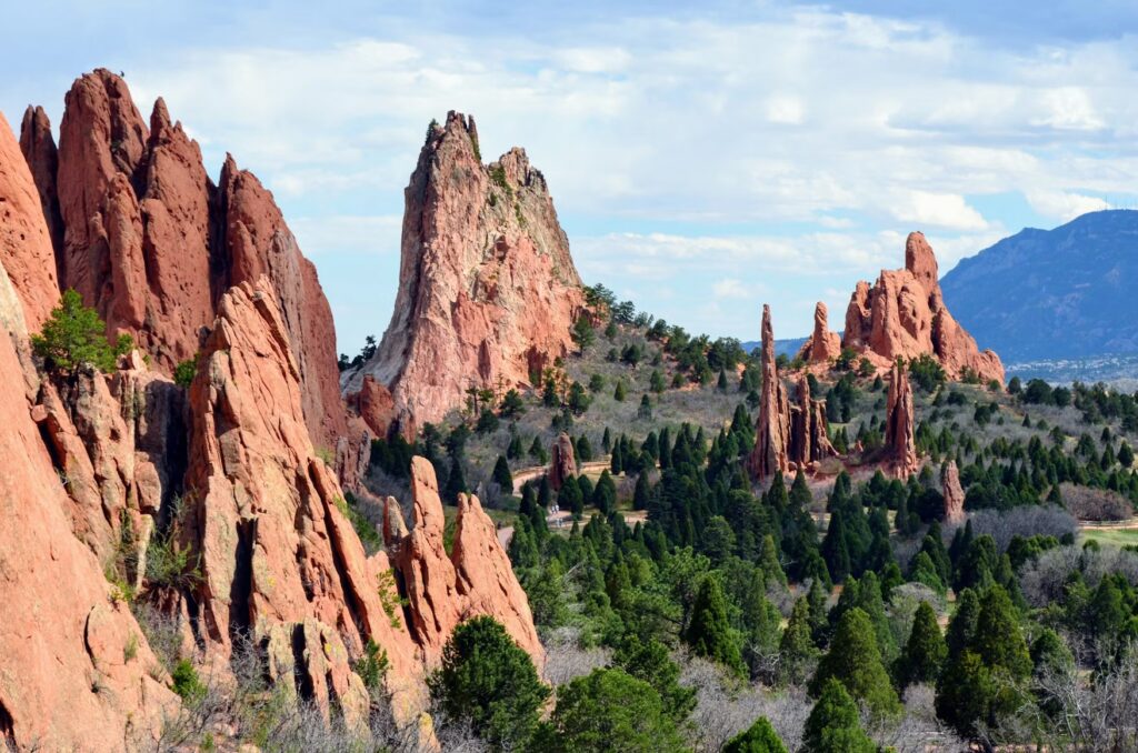 Towering red rocks at Garden of the Gods, one of the best places to visit in Colorado. 