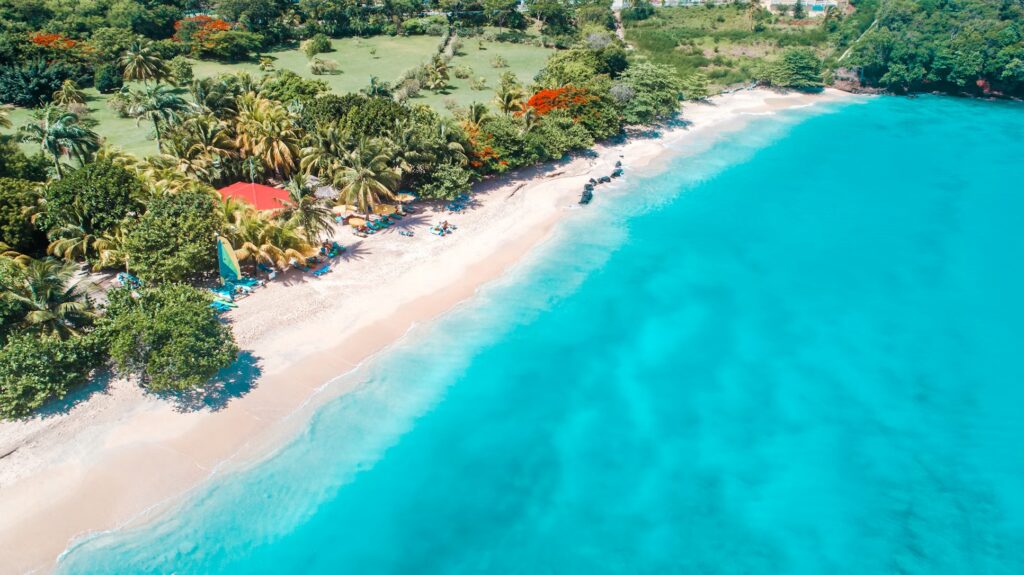 Aerial view of Grand Anse Beach, making Grenada one of the best caribbean islands to visit in 2026