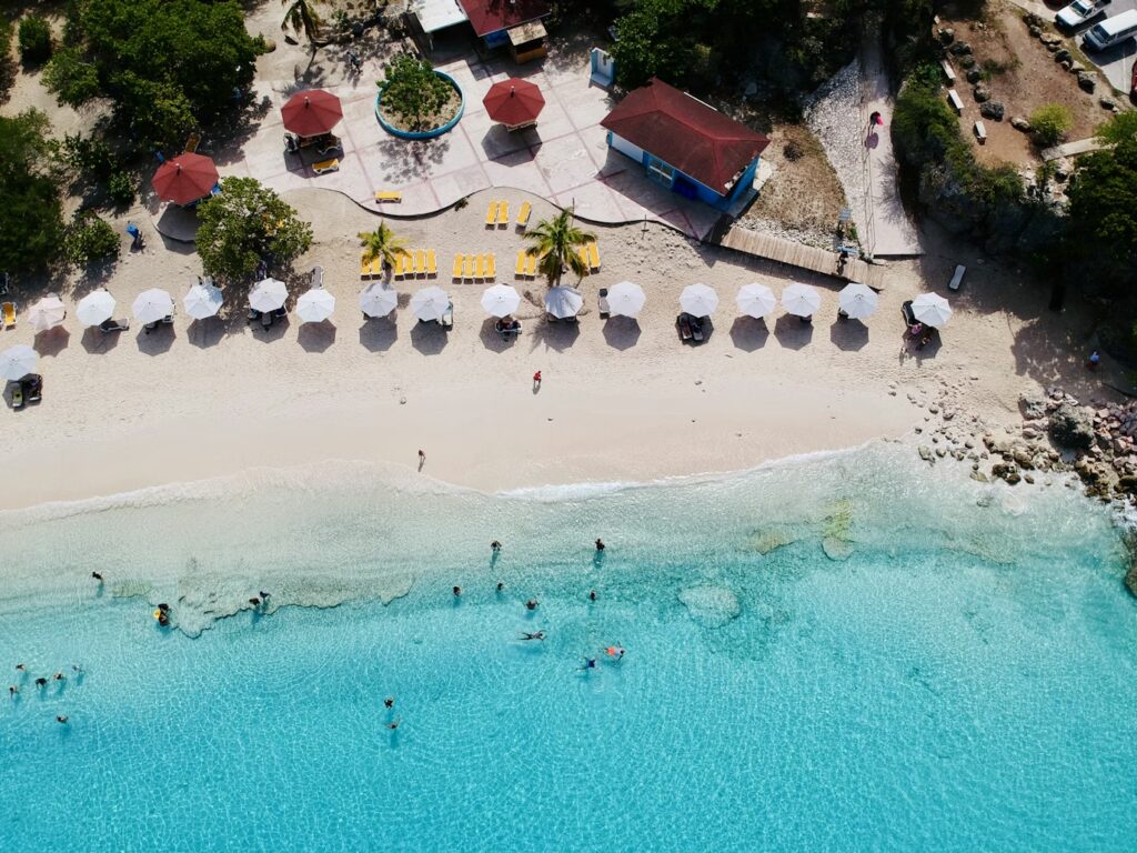 Aerial view of Grote Knip beach in Curacao, a top choice among caribbean islands to visit 