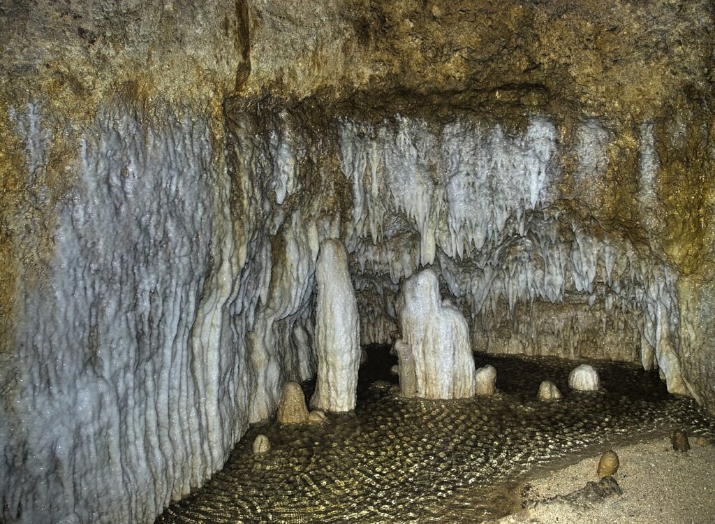 Formations inside Harrison's Cave, Barbados, an exciting stop on a caribbean vacation with kids