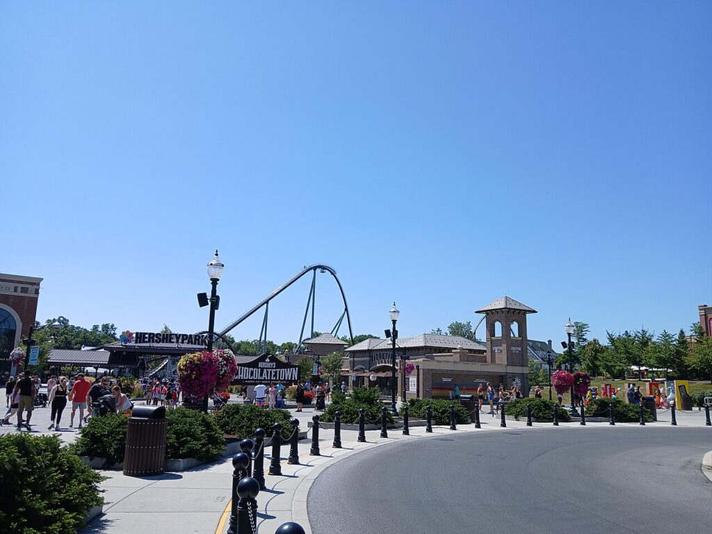 The entrance to Hersheypark's Chocolatetown, offering thrilling kid-friendly activities and rides