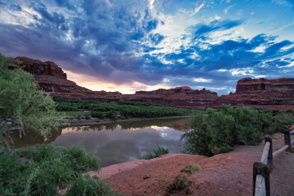 Moab, Utah red rock formations at sunset, national park family adventure on a budget