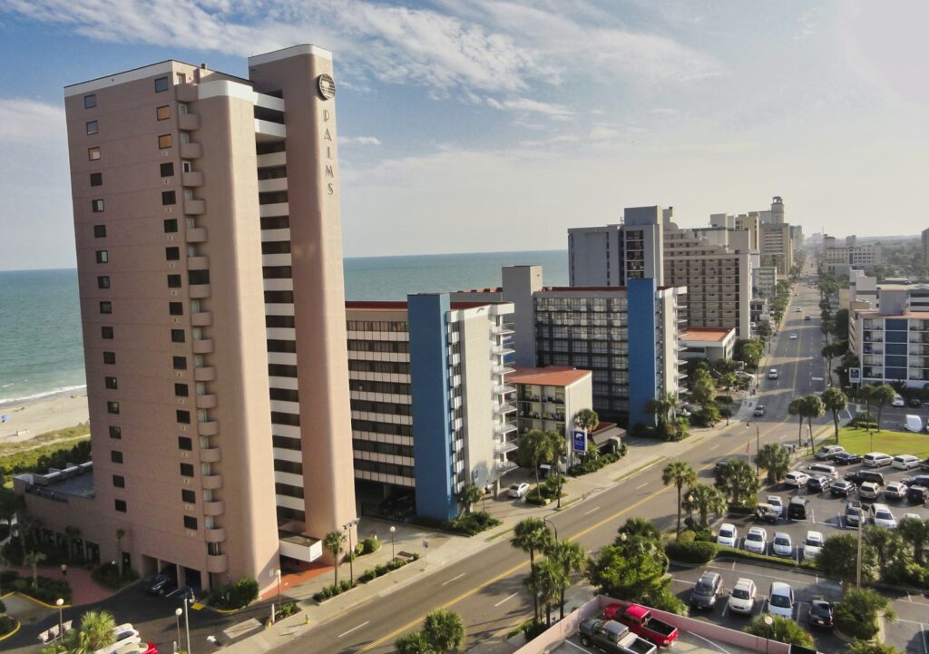 High-rise hotels along Myrtle Beach coastline, budget-friendly family vacation option