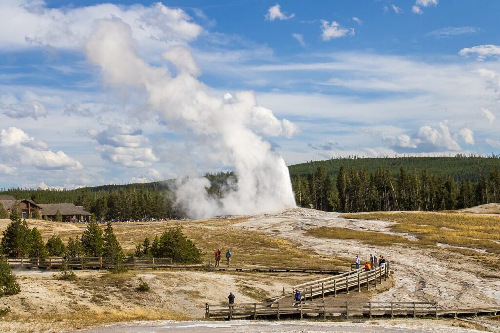 Accessible boardwalks viewing Old Faithful make Yellowstone great among national parks for toddlers