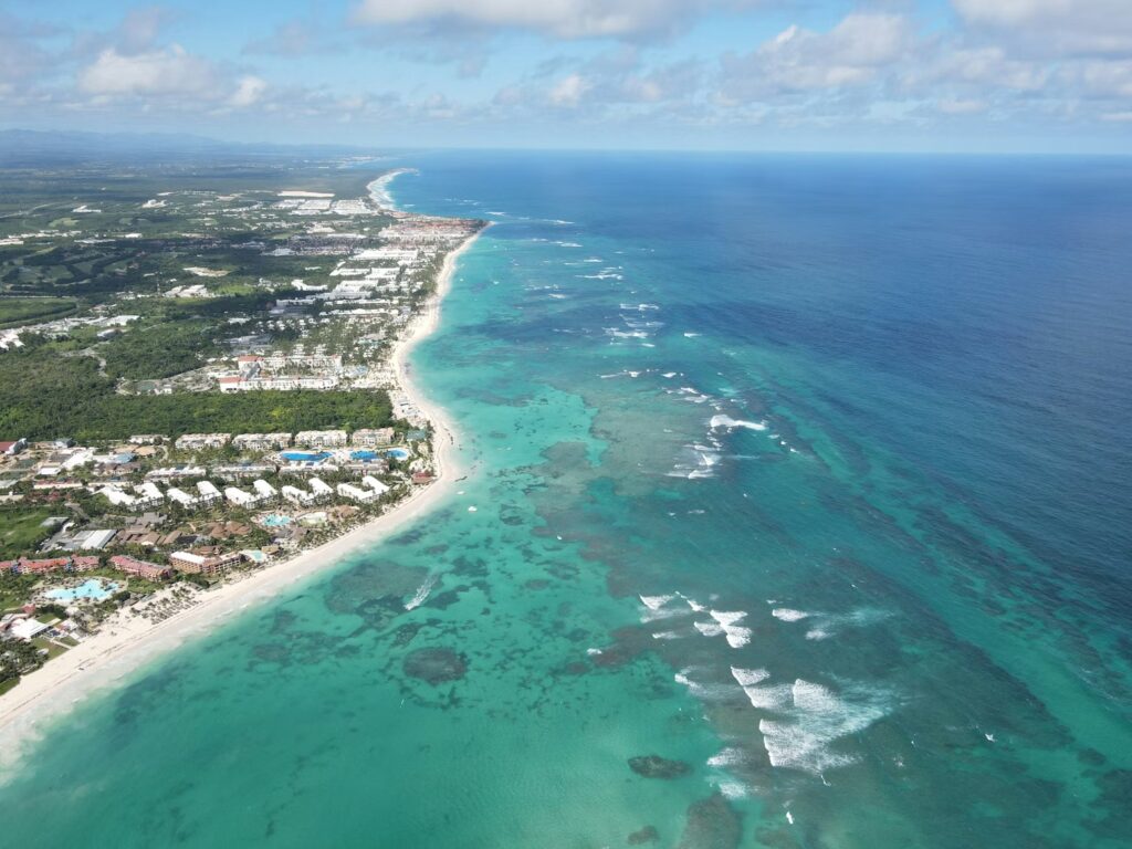 Aerial view of the beautiful Punta Cana coastline, often ranked among the best caribbean islands for families