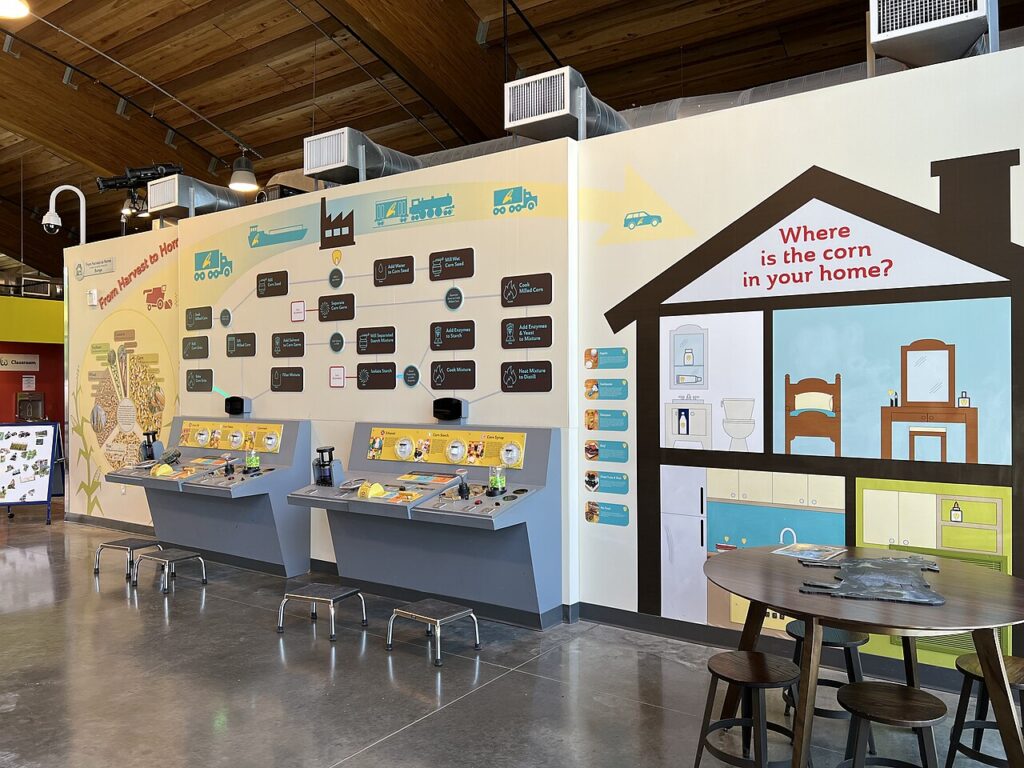 Indoor agricultural exhibit at Saint Louis Science Center, family educational visit