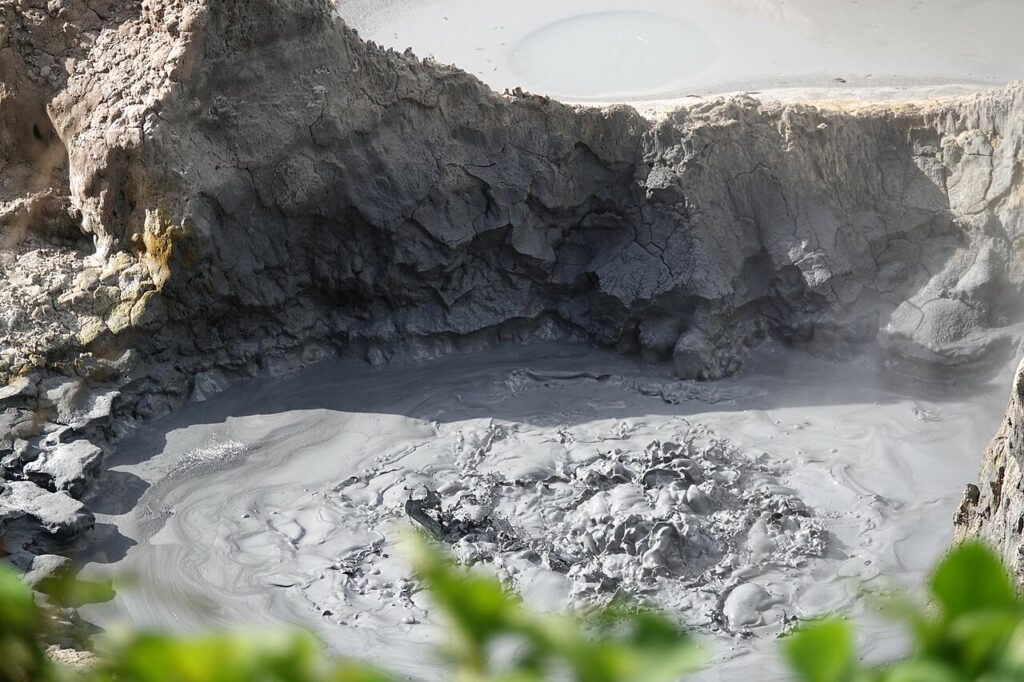 Bubbling mud at Sulphur Springs in St. Lucia, a unique sight on the best caribbean islands to visit 