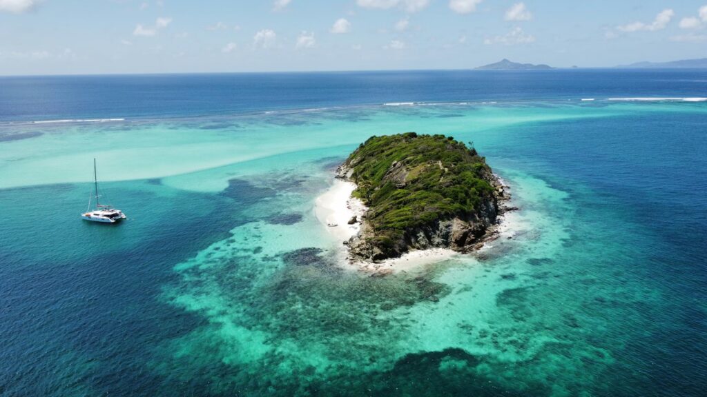 Aerial view of Tobago Cays' turquoise waters, ranking it among the best islands in the caribbean 