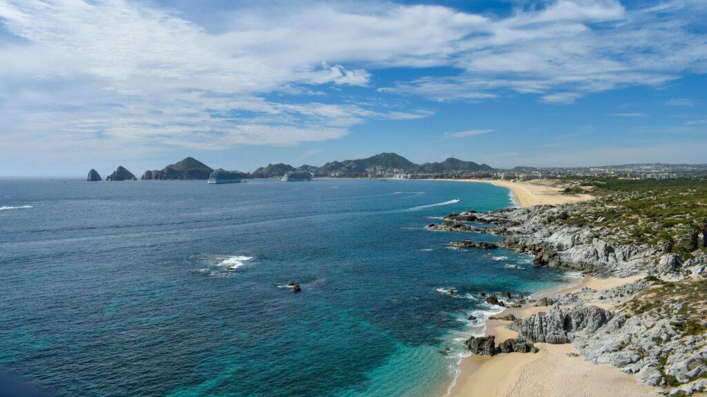 The rocky, dramatic Pacific coastline of Los Cabos, a region isolated from mainland cartel routes.