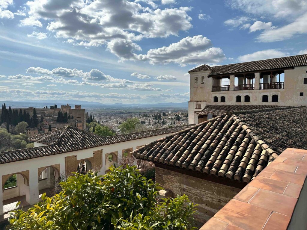 Panoramic city view from the historic Alhambra complex in Andalusia.