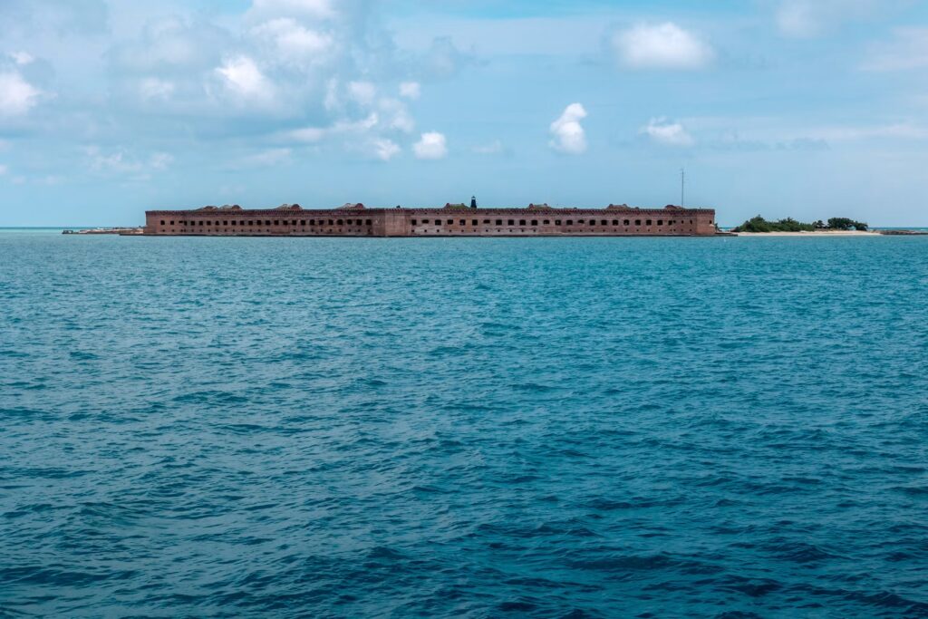 An aerial view of the historic Fort Jefferson on the remote island of Dry Tortugas.