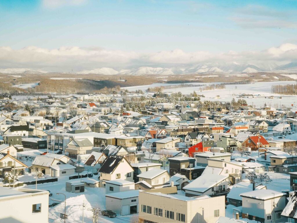 Snow-covered Hokkaido town; winter is for budget travelers.