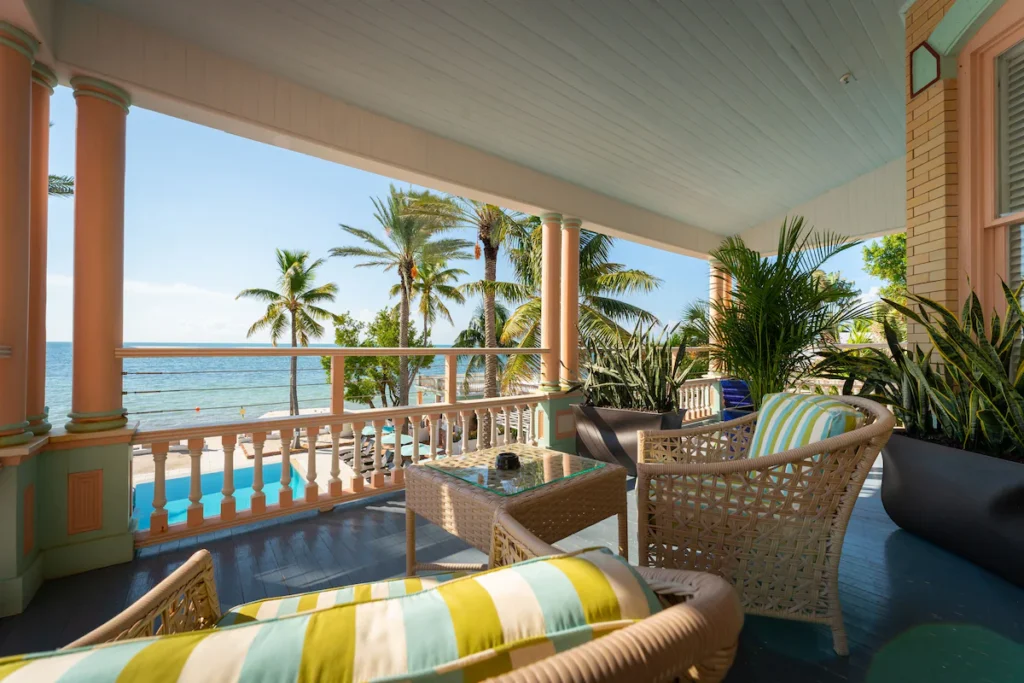 Ocean view veranda at quiet Florida resorts for adults.