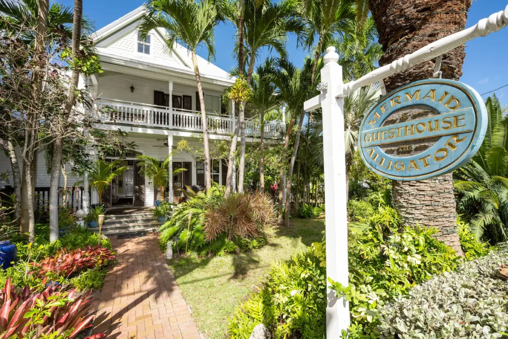 Historic guesthouse sign and entrance at romantic Florida B&Bs.