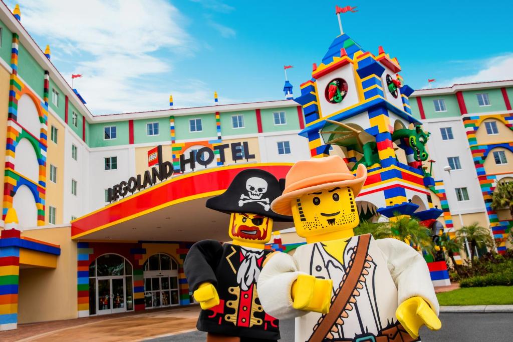 Legoland hotel exterior with pirate characters for florida theme park packages.