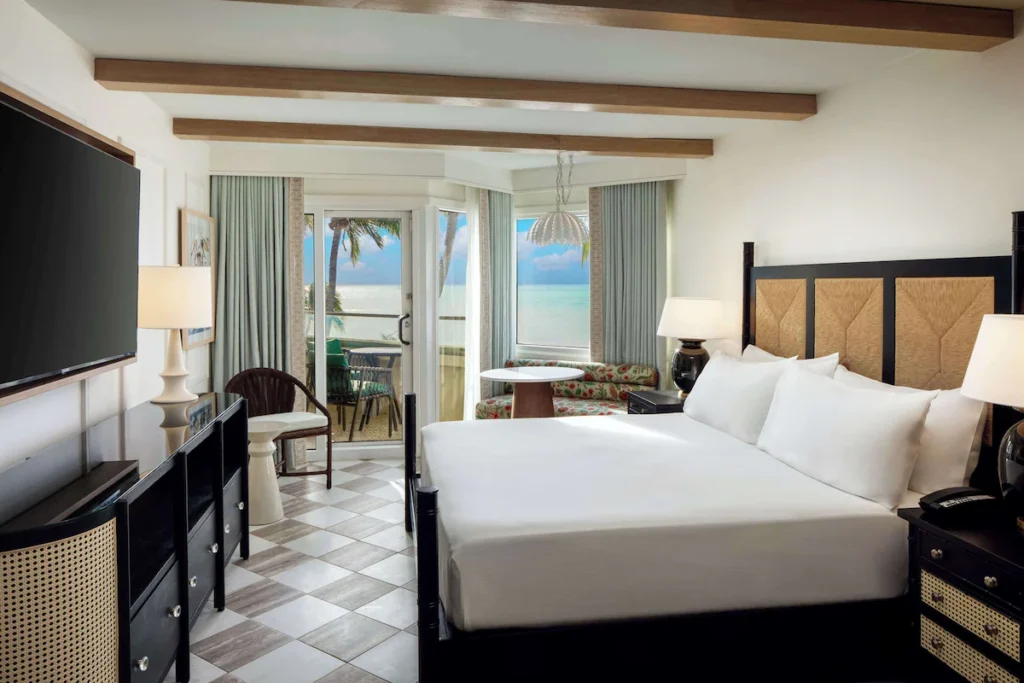 Ocean view king room interior at quiet Key West couples hotels.