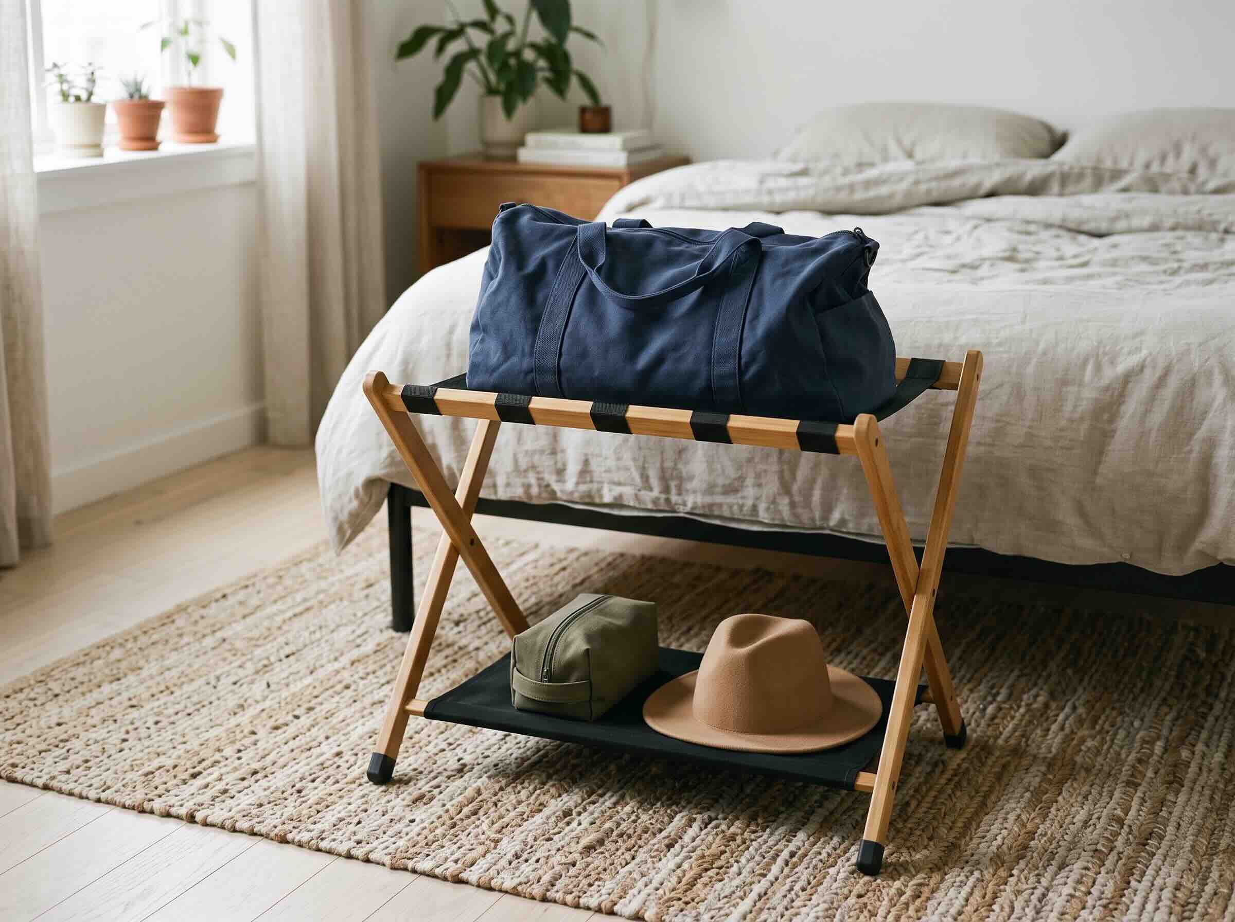6. Bamboohomie Foldable Luggage Rack