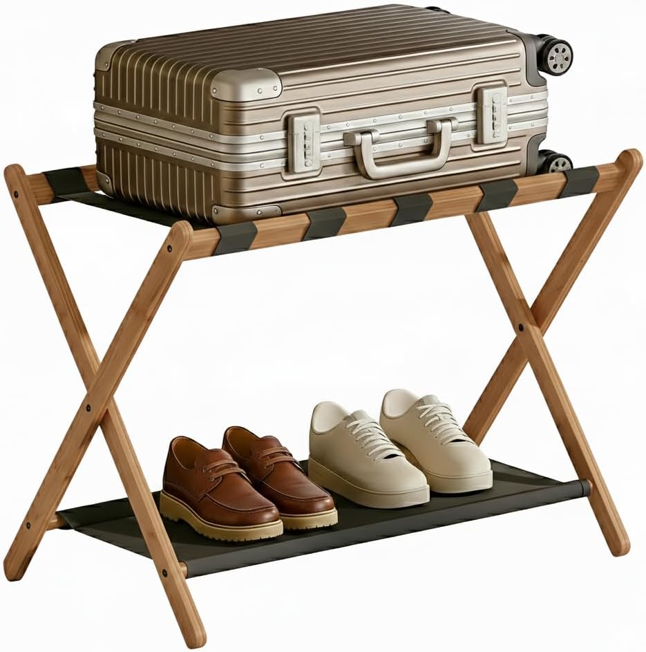 6. Bamboohomie Foldable Luggage Rack