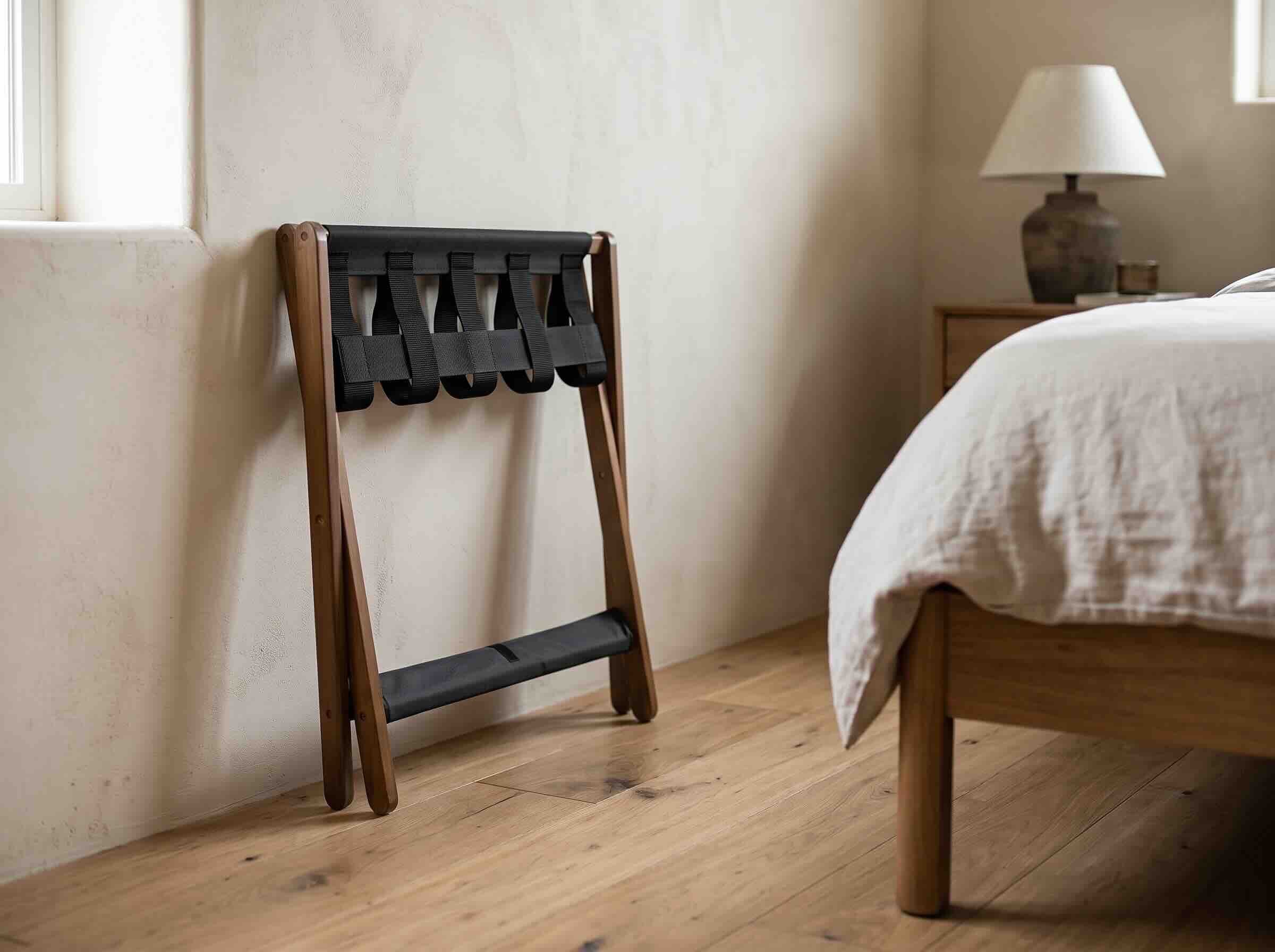 8. Heybly Bamboo Luggage Rack