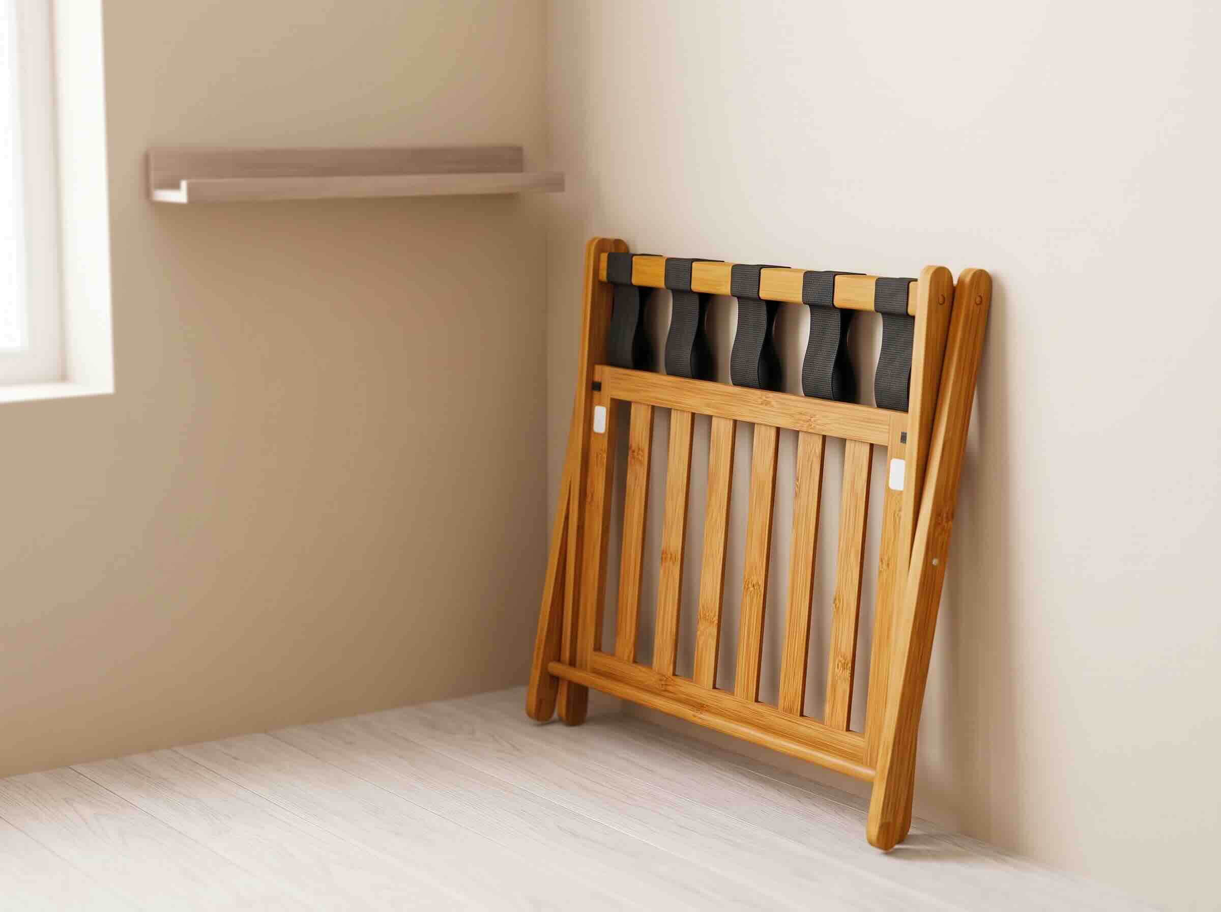 4. Smuxee Bamboo Luggage Rack