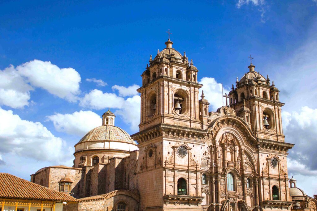 Colonial baroque church built over Incan stone foundations in Cusco, famous Peru tourist attractions.