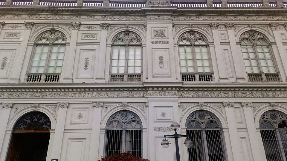 Ornate 19th century facade of Museo de Arte de Lima MALI activities in Lima.