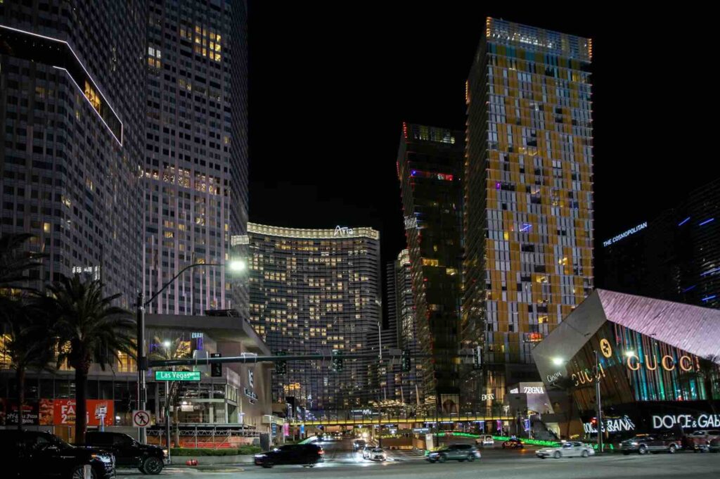 The Aria Las Vegas resort and CityCenter complex illuminated at night. - Source: Unsplash