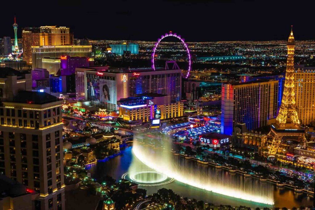 Bar Rescue Bars in Las Vegas (2026): Which Are Still Open or Closed? The bright, busy Las Vegas Strip at night with the Bellagio fountains. - Source: Unsplash